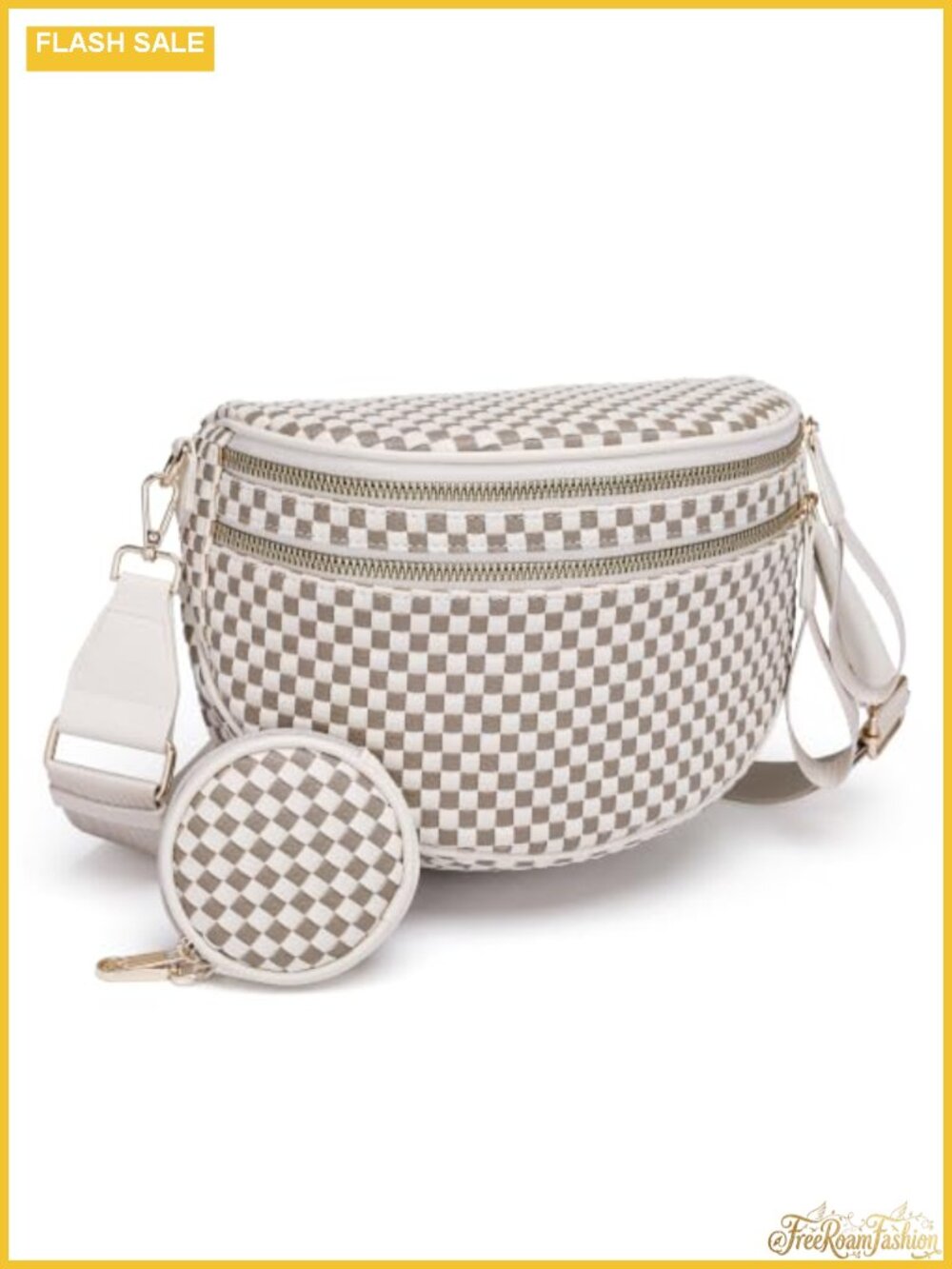 Woven Checkered Crossbody Bum Bag with Coin Purse Adjustable Strap